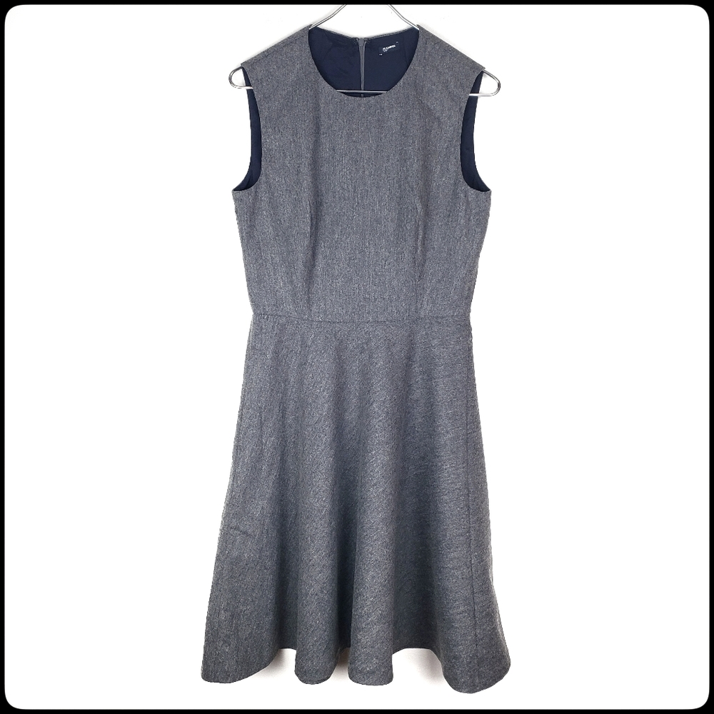 EUC JIL SANDER Navy Gray A Line Short Sleeve Crew Neck Wool Dress Size: 42